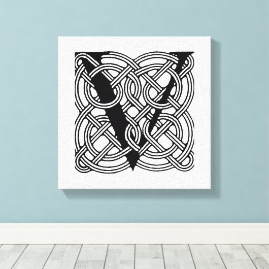 Letter V Celtic Knot Monogram Canvas Afdruk (Insitu (Houten vloer))