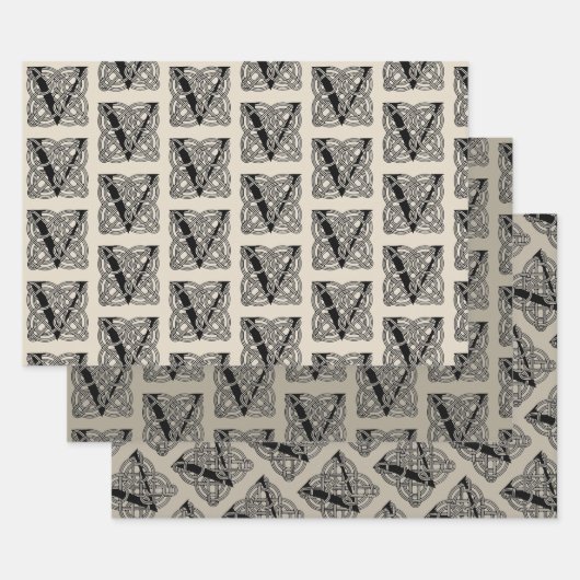 Letter V Celtic Knot Monogram Inpakpapier Vel (Set)