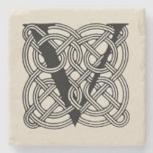 Letter V  Celtic Knot Monogram Stenen Onderzetter (Voorkant)