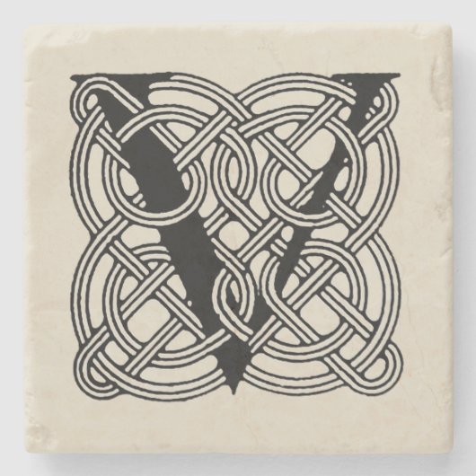 Letter V  Celtic Knot Monogram Stenen Onderzetter (Voorkant)