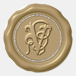 *~* Letter V Diamond Circle GOUDEN Wax Seal Sticke Ronde Sticker