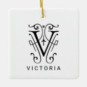 Letter V Elegant Monogram Kerst Ornament (Voorkant)