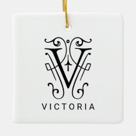 Letter V Elegant Monogram Kerst Ornament