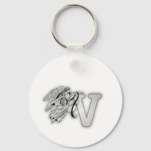Letter V engel monogram initiaal Sleutelhanger