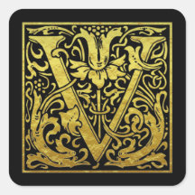 Letter V First Letter Faux Gold Black