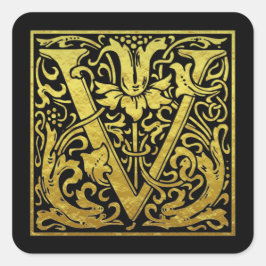 Letter V First Letter Faux Gold Black Vierkante Sticker