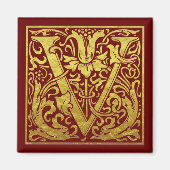 Letter V First Letter Faux Gold Red Magneet (Voorkant)