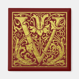 Letter V First Letter Faux Gold Red Magneet