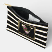 Letter V Floral Monogram Zwart Wit Goud Strepen Etui (Open)