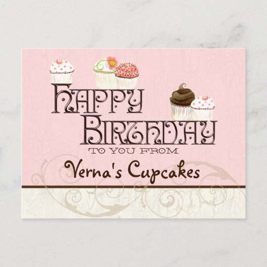 Letter V Gelukkige Verjaardag Cupcake Zakelijke an Briefkaart (Voorkant)