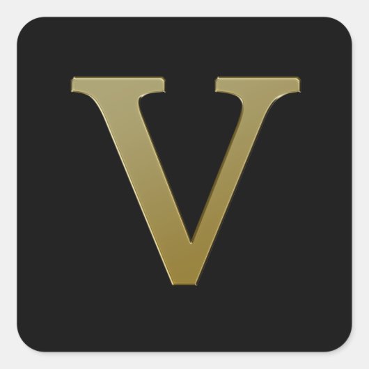 Letter V Gold Square Sticker (Voorkant)