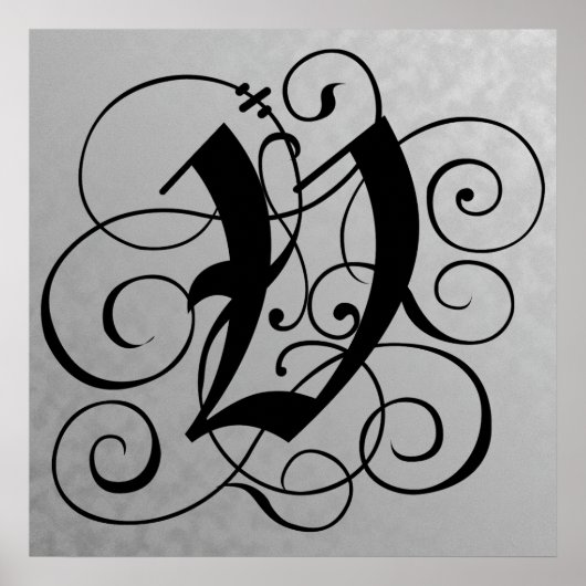 Letter V, Gothic Monogram Black Poster (Voorkant)