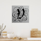 Letter V, Gothic Monogram Black Poster (Keuken)