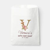 Letter V Gouden Monogram Blush Roze Rozen Bedankzakje (Voorkant)
