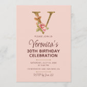 Letter V Gouden Monogram Blush Roze Rozen Kaart (Voorkant)