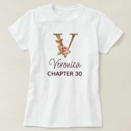 Letter V Gouden Monogram Roze Rozen Verjaardag T-shirt