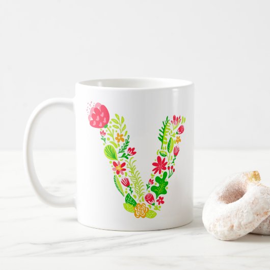 Letter V in Flowers Coffee Mok (Met donut)