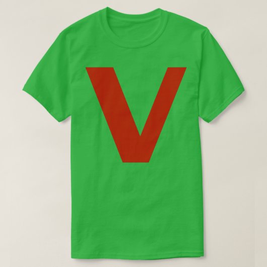 Letter v in rode tekst Minimale typografie T-shirt (Design voorkant)