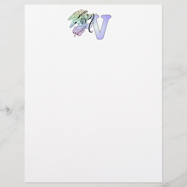 Letter V Initiaal Monogram Guardian Angel Alphabet (Voorkant)