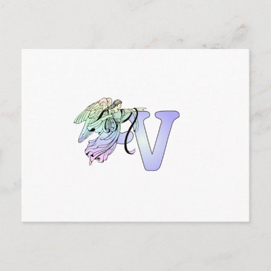Letter V Initiaal Monogram Guardian Angel Alphabet Briefkaart (Voorkant)