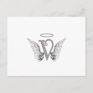 Letter V Initiaal Monogram met Angel Wings & Halo Briefkaart