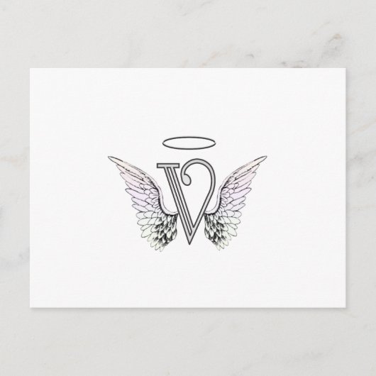 Letter V Initiaal Monogram met Angel Wings & Halo Briefkaart (Voorkant)
