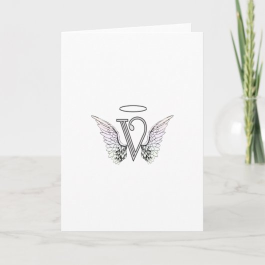 Letter V Initiaal Monogram met Angel Wings & Halo Notitiekaartje (Voorkant)