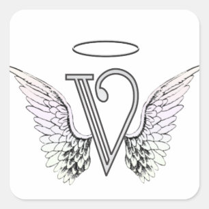 Letter V Initiaal Monogram met Angel Wings & Halo Vierkante Sticker