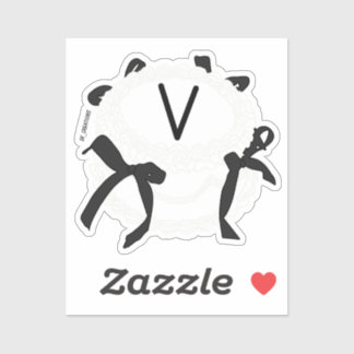 Letter V Initiaal Zwart En Wit Strik Vintage Cake Sticker