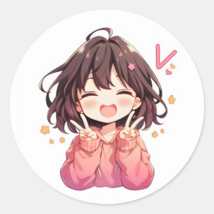 Letter V Kawaii Anime Meisje Ronde Sticker