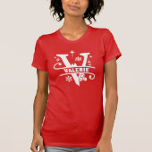 Letter V Kerstmonogram Initiaal Naam Rood T-shirt (Voorkant)