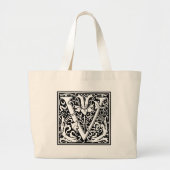 Letter V Medieval Monogram  Initiaal Groot Grote Tote Bag (Voorkant)