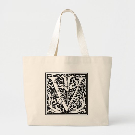Letter V Medieval Monogram  Initiaal Groot Grote Tote Bag (Voorkant)