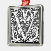 Letter V Medieval Monogram  Initiaal Metalen Ornament (Links)