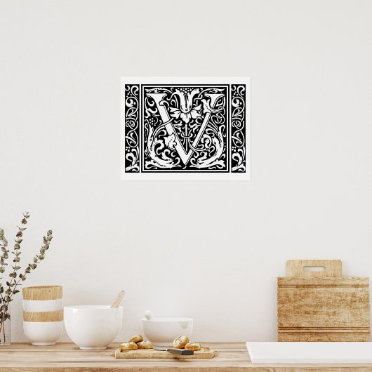 Letter V Medieval Monogram  Initiaal Poster (Keuken)