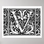 Letter V Medieval Monogram  Initiaal Poster (Voorkant)