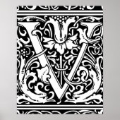 Letter V Medieval Monogram  Initiaal Poster (Voorkant)