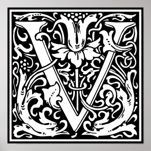 Letter V Medieval Monogram Initiaal Poster (Voorkant)