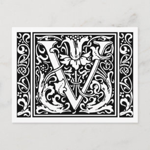 Letter V Middeleeuwse Monogram Art Nouveau Briefkaart