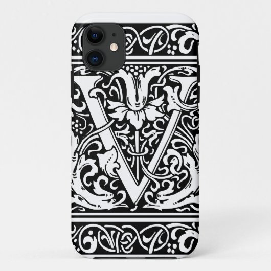 Letter V Middeleeuwse Monogram Art Nouveau Case-Mate iPhone Case (Achterkant)