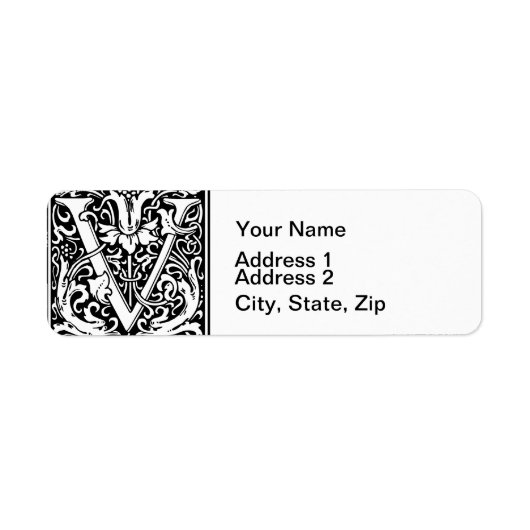 Letter V Middeleeuwse Monogram Art Nouveau Etiket (Voorkant)