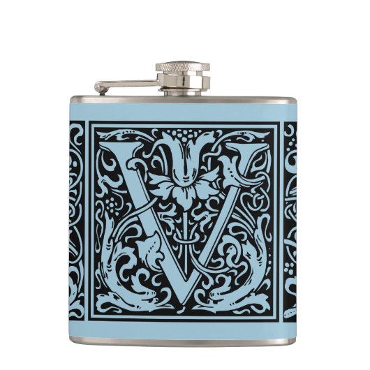 Letter V Middeleeuwse Monogram Art Nouveau Heupfles (Voorkant)