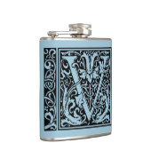 Letter V Middeleeuwse Monogram Art Nouveau Heupfles (Rechts)