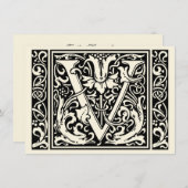 Letter V Middeleeuwse Monogram Art Nouveau Kaart (Voorkant / Achterkant)
