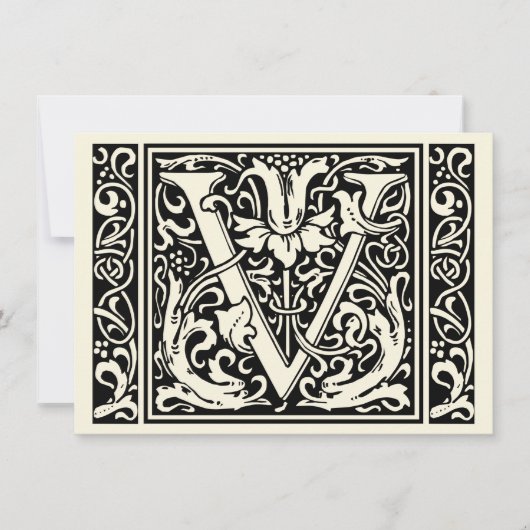 Letter V Middeleeuwse Monogram Art Nouveau Kaart (Voorkant)