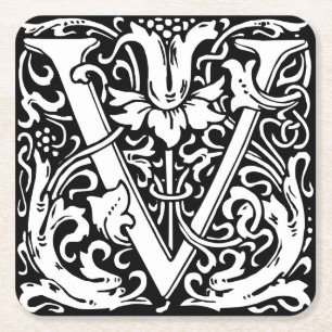 Letter V Middeleeuwse Monogram Art Nouveau Kartonnen Onderzetters