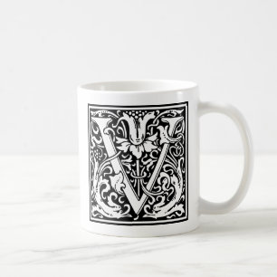 Letter V Middeleeuwse Monogram Art Nouveau Koffiemok