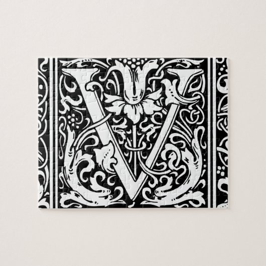 Letter V Middeleeuwse Monogram Art Nouveau Legpuzzel (Horizontaal)