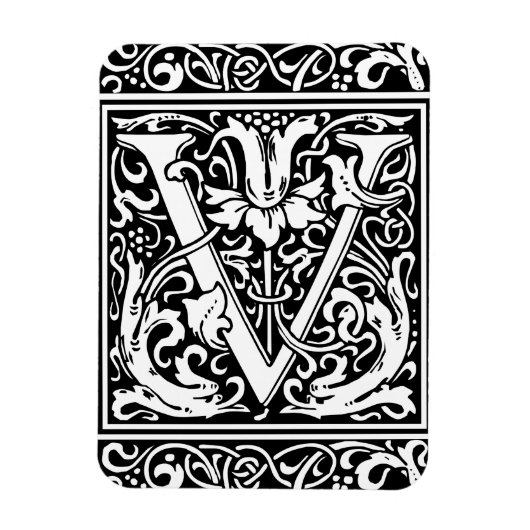 Letter V Middeleeuwse Monogram Art Nouveau Magneet (Verticaal)
