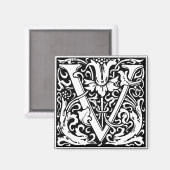 Letter V Middeleeuwse Monogram Art Nouveau Magneet (Voorkant / Achterkant)